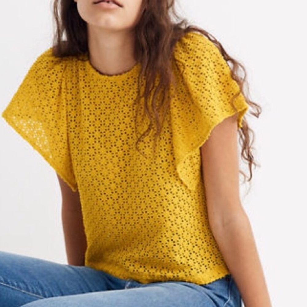 NWT Texture & Thread Eyelet Flutter-Sleeve Top